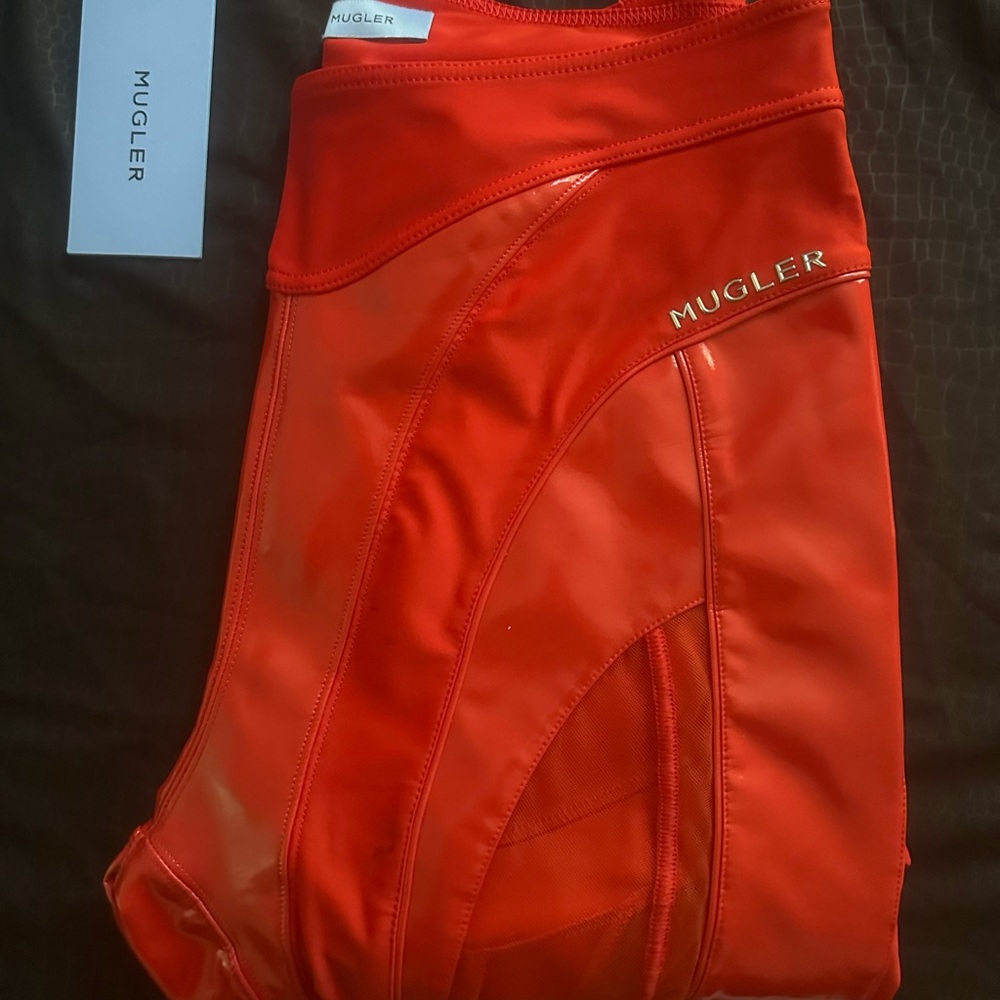 MUGLER Red Cutout Pants/Leggings